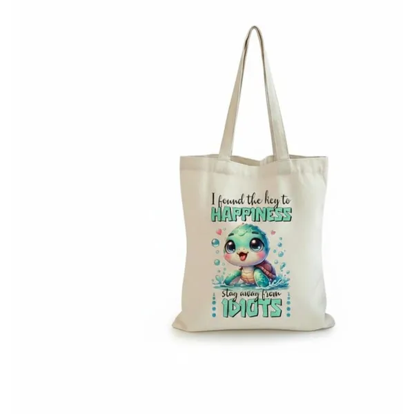 White_Canvas_Happiness_Turtle_Print_Tote_Bag_For_Women