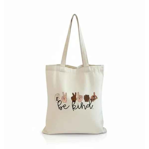White_Canvas_Be_Kind_Letter_Print_Tote_Bag_For_Women
