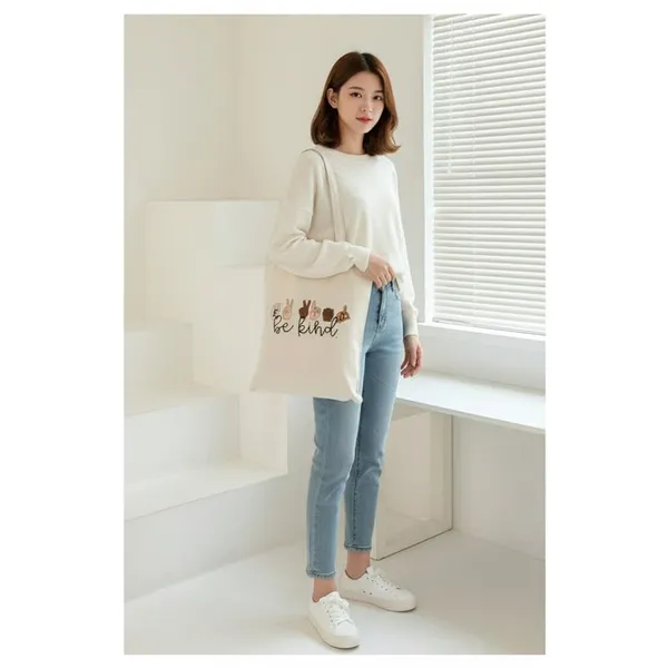 White_Canvas_Be_Kind_Letter_Print_Tote_Bag_For_Women