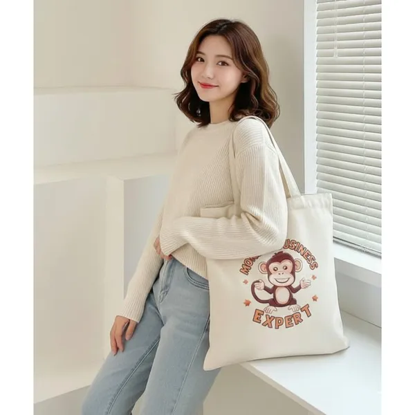 White_Canvas_Printed_Tote_Bag_With_Monkey_Print_For_Women