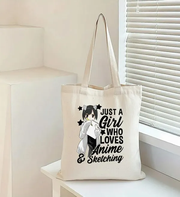 White_Canvas_Printed_Tote_Bag_Just_A_Girl_Anime_For_Women