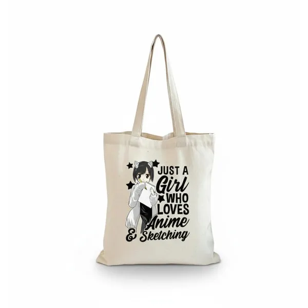 White_Canvas_Printed_Tote_Bag_Just_A_Girl_Anime_For_Women