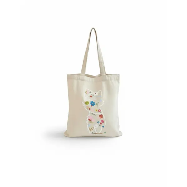 White_Canvas_Shoulder_Tote_Bag_Floral_Cat_Print_For_Women