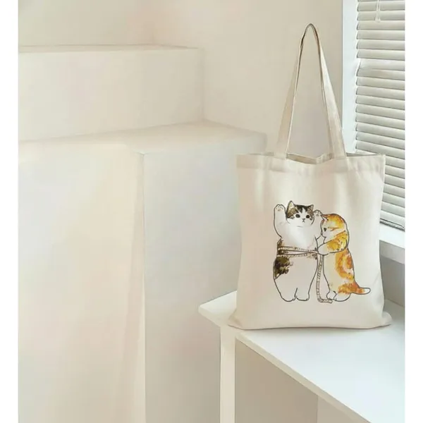 White_Canvas_Printed_Tote_Bag_With_Cat_Print_For_Women