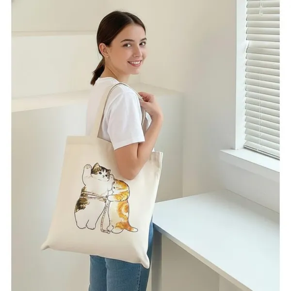 White_Canvas_Printed_Tote_Bag_With_Cat_Print_For_Women