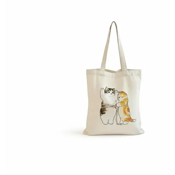 White_Canvas_Printed_Tote_Bag_With_Cat_Print_For_Women