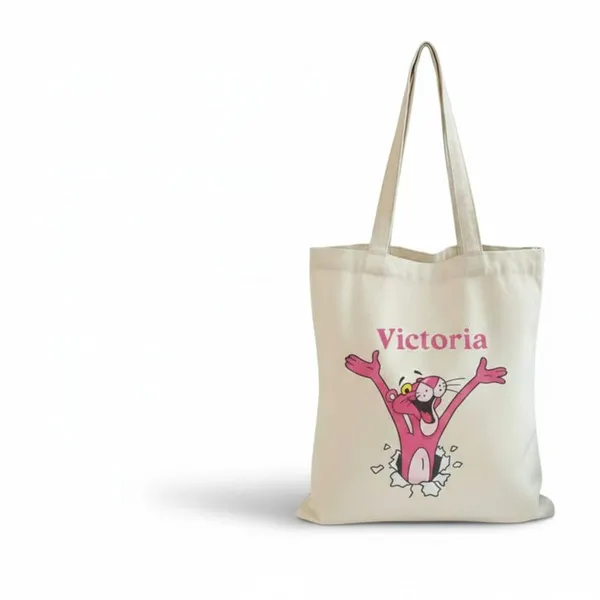 White_Canvas_Pink_Panther_Print_Tote_Bag_For_Women