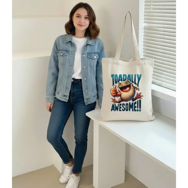 White_Canvas_Toadally_Awesome_Frog_Print_Tote_Bag_For_Women
