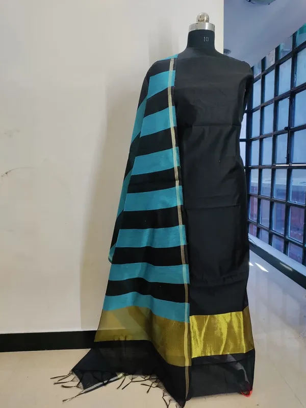 Black_And_Turquoise_banarsi_cotton_silk_Premium_And_Elegant_Dress_Material_For_Women