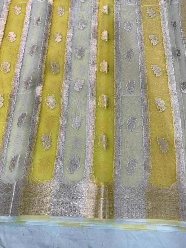 Yellow_And_Silver_Banarasi_kora_Silk_Premium_And_Elegant_Saree_For_Women