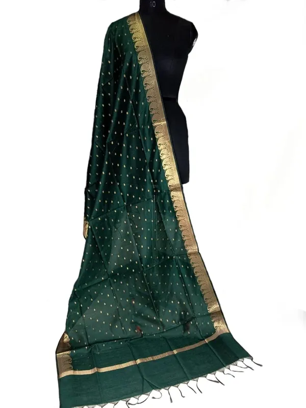 Dark_Green_Chanderi_Premium_And_Elegant_Dupatta_For_Women