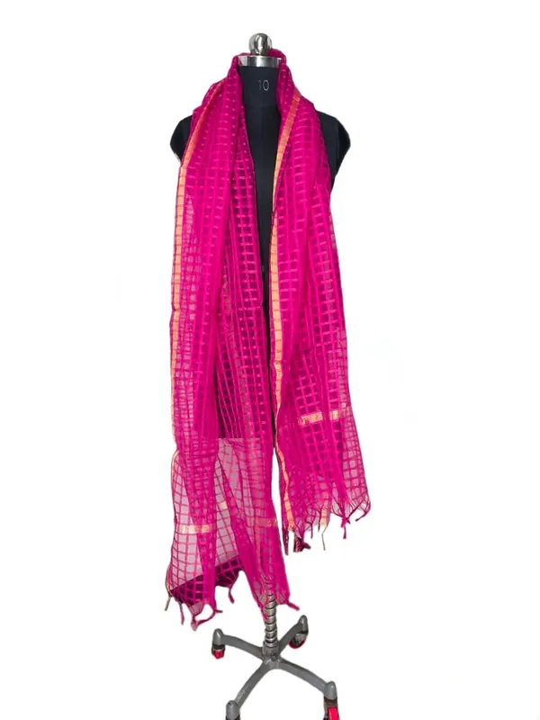 Dark_Pink_Organza_Dupion_Premium_And_Elegant_Dupatta_For_Women