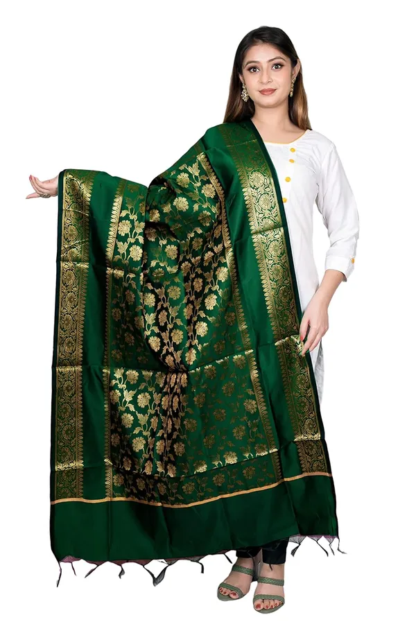 Bottle_Green_Art_Silk_Premium_And_Elegant_Dupatta_For_Women
