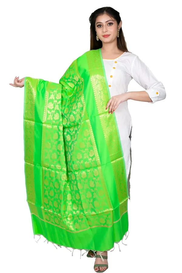 Parrot_Green_Art_Silk_Premium_And_Elegant_Dupatta_For_Women
