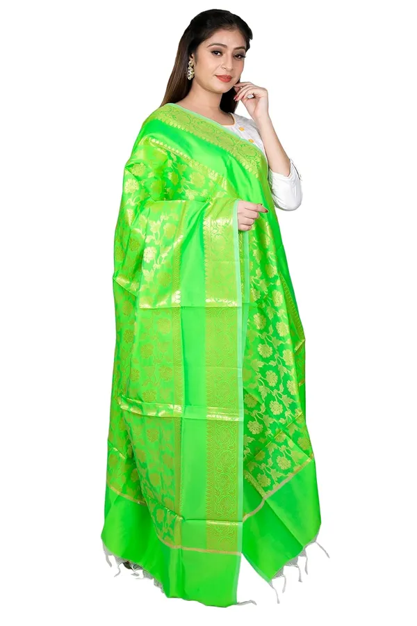 Parrot_Green_Art_Silk_Premium_And_Elegant_Dupatta_For_Women