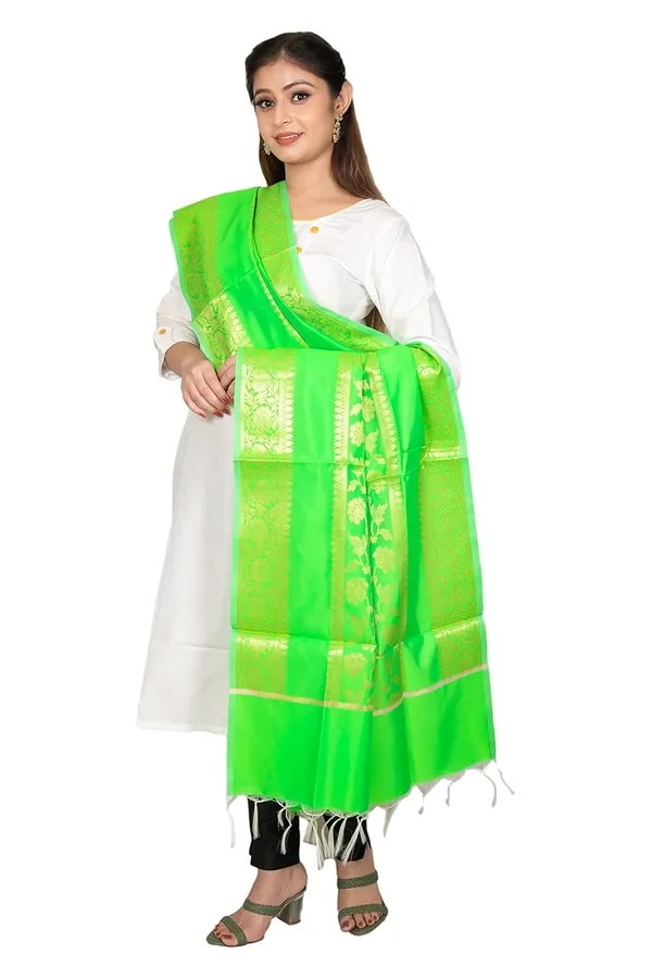 Parrot_Green_Art_Silk_Premium_And_Elegant_Dupatta_For_Women