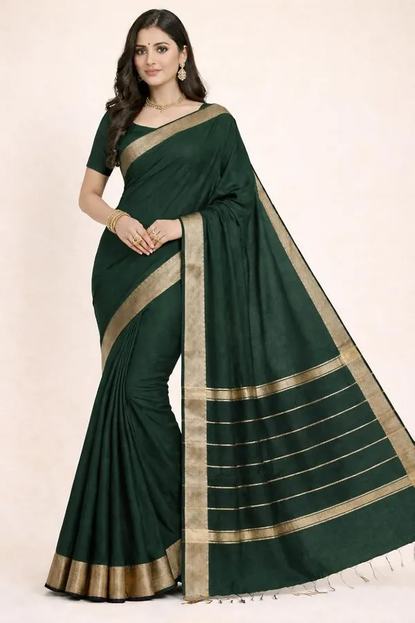 Bottle_Green_Cotton_Silk_Premium_And_Elegant_Saree_For_Women