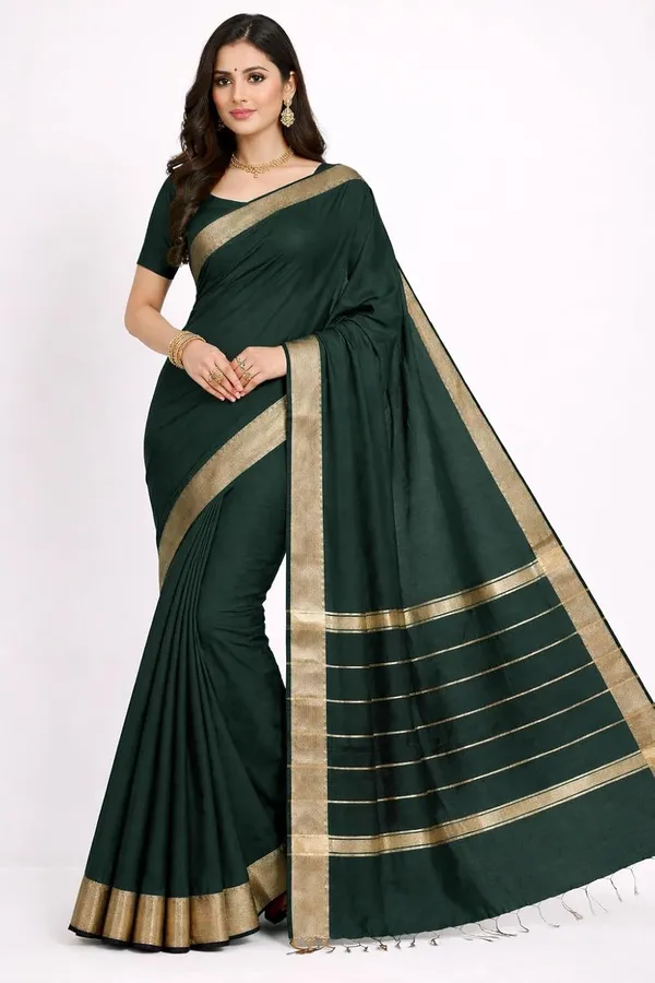 Bottle_Green_Cotton_Silk_Premium_And_Elegant_Saree_For_Women