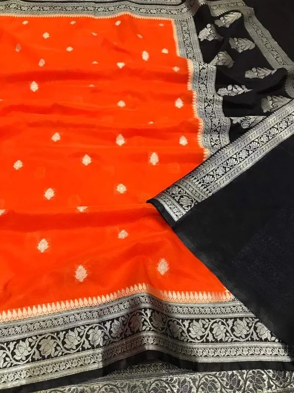 Orange_nd_black_Banarasi_jorjat_Silk_Premium_And_Elegant_Saree_For_Women