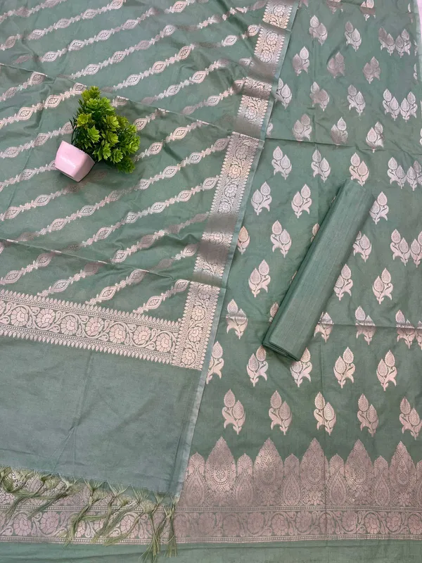 olive_Green_Banarasi_soft_katan_Silk_Premium_And_Elegant_Dress_Material_For_Women
