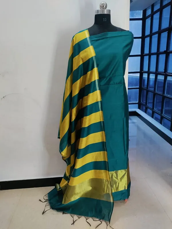 Teal_Green_nd_yellow_banarsi_cotton_Silk_Premium_And_Elegant_Dress_Material_For_Women