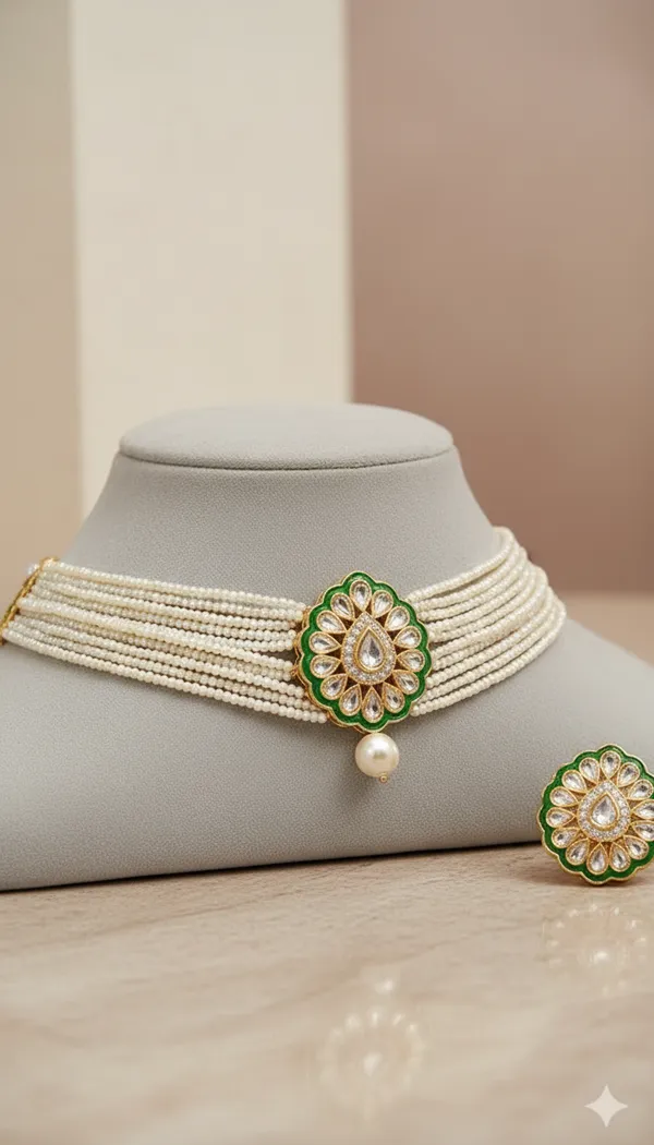 Green_White_Pearl_Kundan_Choker_Set_For_Women