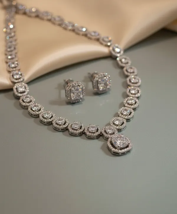 Silver_Brass_American_Diamond_Necklace_Set_For_Women