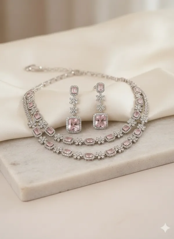 Silver_American_Diamond_Layered_Necklace_Set_For_Women