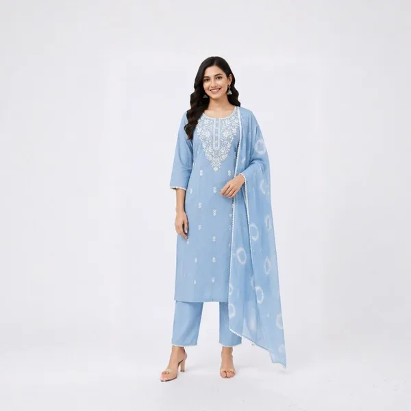 3_Piece_Powder_Blue_Straight_Kurta_Set_with_Shibori_Tie-Dye_Dupatta