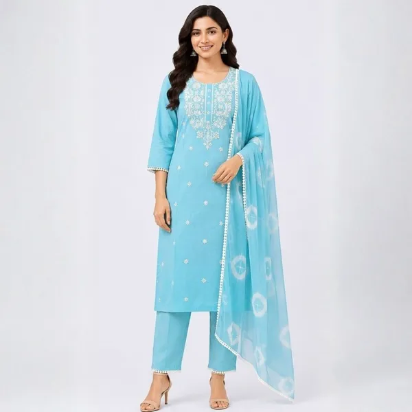 3_Piece_Turquoise_Blue_Straight_Kurta_Set_with_Shibori_Tie-Dye_Dupatta