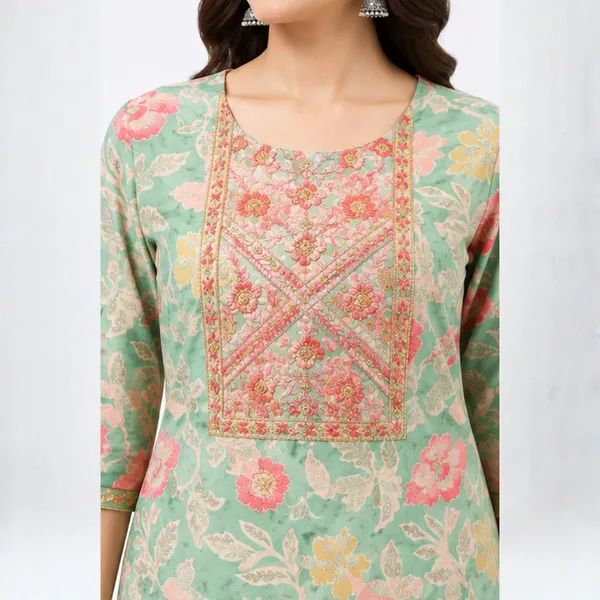 3_Piece_Multi-Color_Geometric_Printed_Kurta_Set_with_Teal_Green_Dupatta