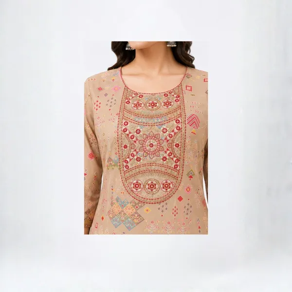 3_Piece_Beige_Geometric_Printed_Kurta_Set_with_Red_Dupatta