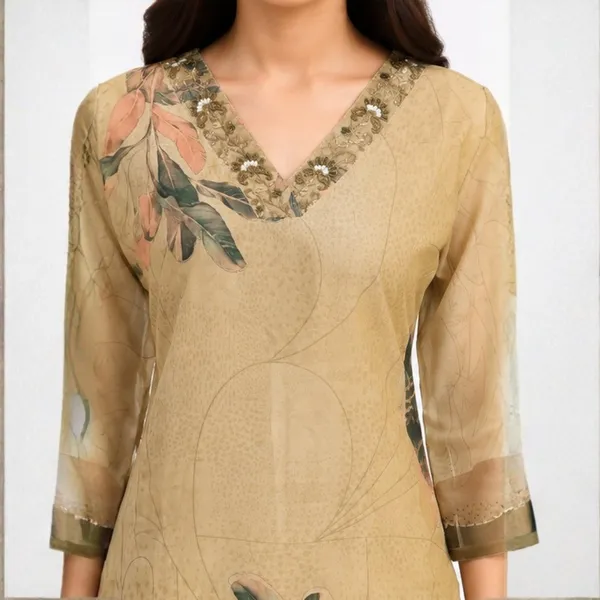 Beige_and_Olive_Silk_Blend_3_Piece_Kurti_Pant_Set_with_Sheer_Dupatta
