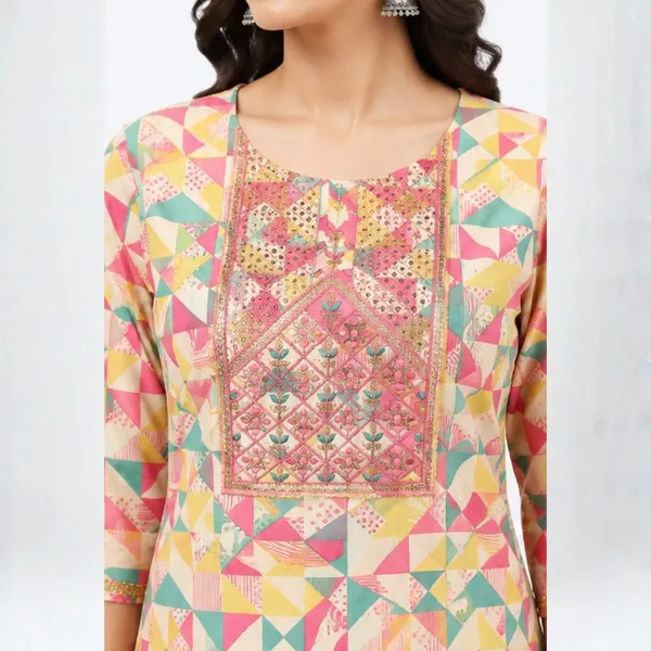Women's_Pastel_Mosaic_Print_3_Piece_Kurti_Pant_Set_with_Sea_Green_Dupatta