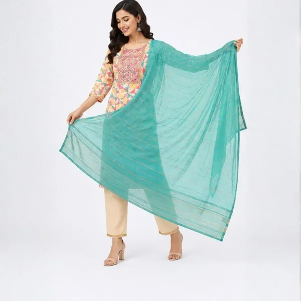 Women's_Pastel_Mosaic_Print_3_Piece_Kurti_Pant_Set_with_Sea_Green_Dupatta