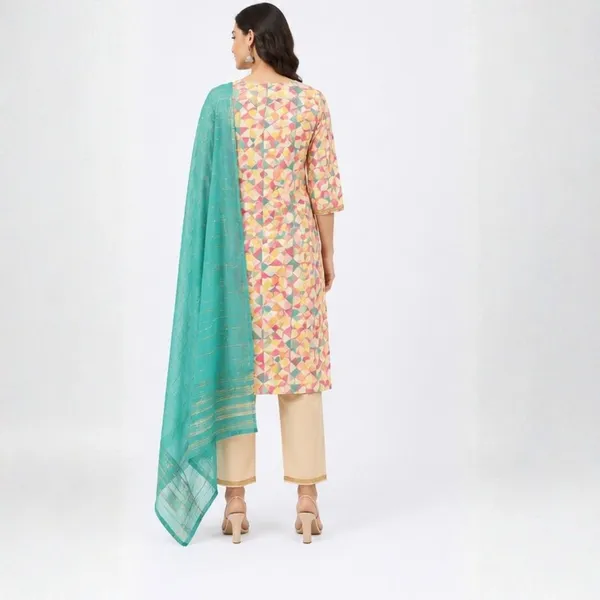 Women's_Pastel_Mosaic_Print_3_Piece_Kurti_Pant_Set_with_Sea_Green_Dupatta