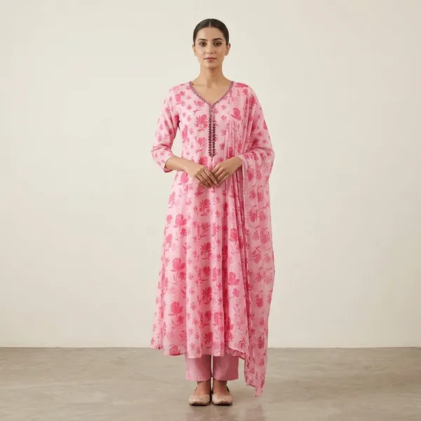 Pink_Chinon_Silk_Floral_Print_A_Line_Kurta_Pyjama_Dupatta_Set_For_Women