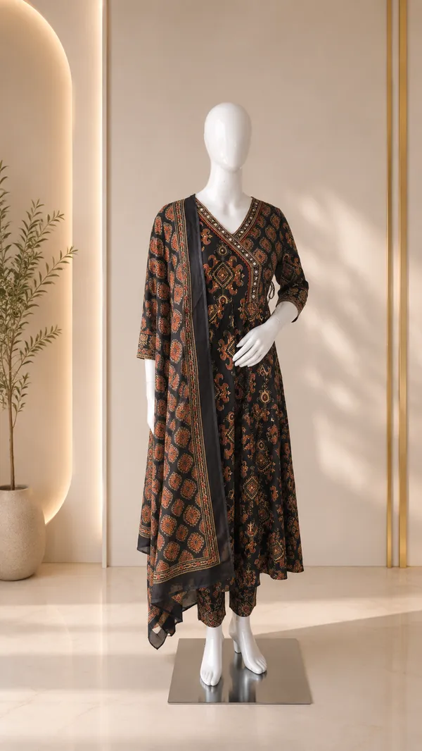 Black_Mul_Chanderi_Printed_Kurta_Pyjama_Dupatta_Set_For_Women