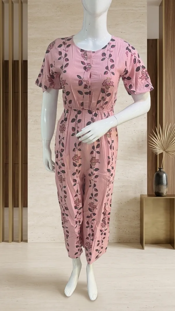 Pink_Floral_Print_Short_Sleeve_Jumpsuit_For_Women