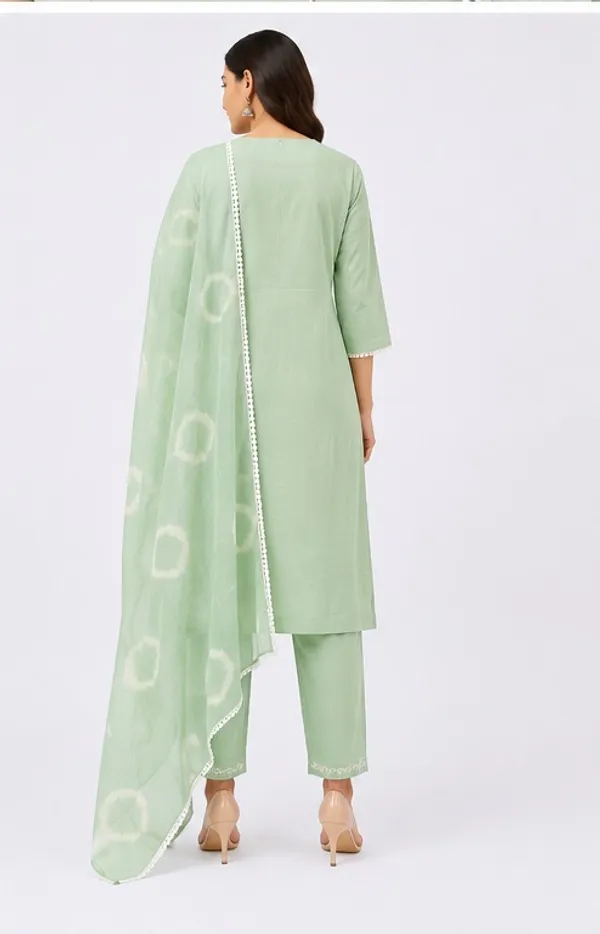 Pista_Green_Cotton_3_Piece_Kurti_Pant_Set_with_White_Lace_and_Embroidery