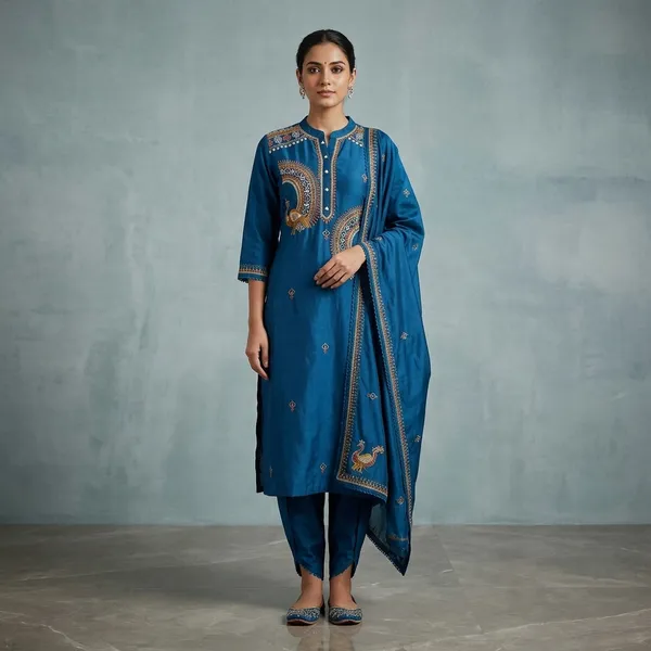 Blue_Silk_Embroidered_Straight_Kurta_Pyjama_Dupatta_Set_For_Women