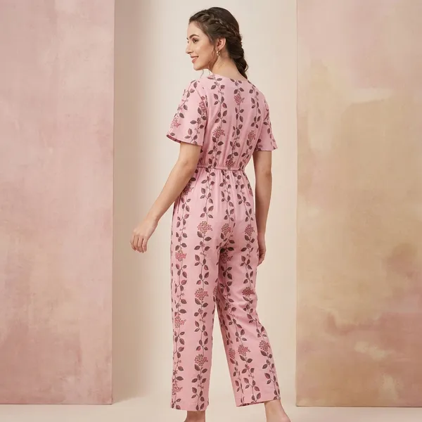 Pink_Floral_Print_Short_Sleeve_Jumpsuit_For_Women