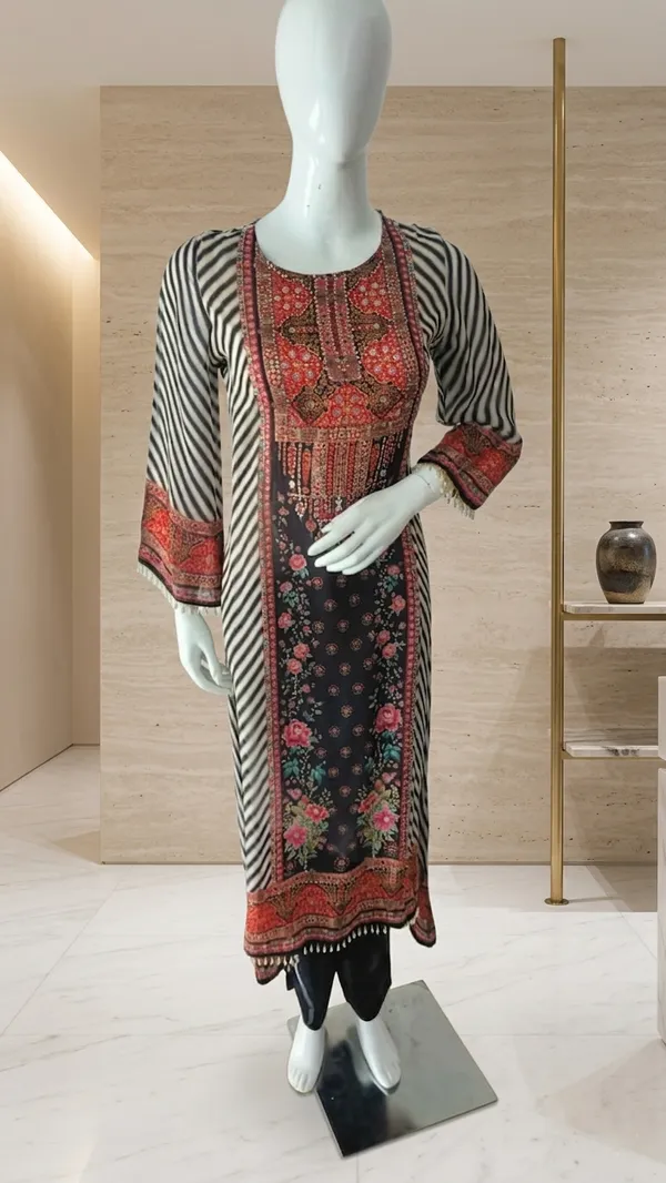 Black_Beige_Striped_Embroidered_Kurta_Pyjama_Dupatta_Set_For_Women