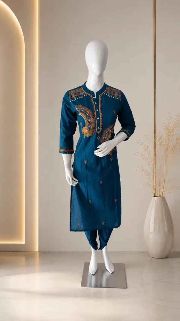 Blue_Silk_Embroidered_Straight_Kurta_Pyjama_Dupatta_Set_For_Women