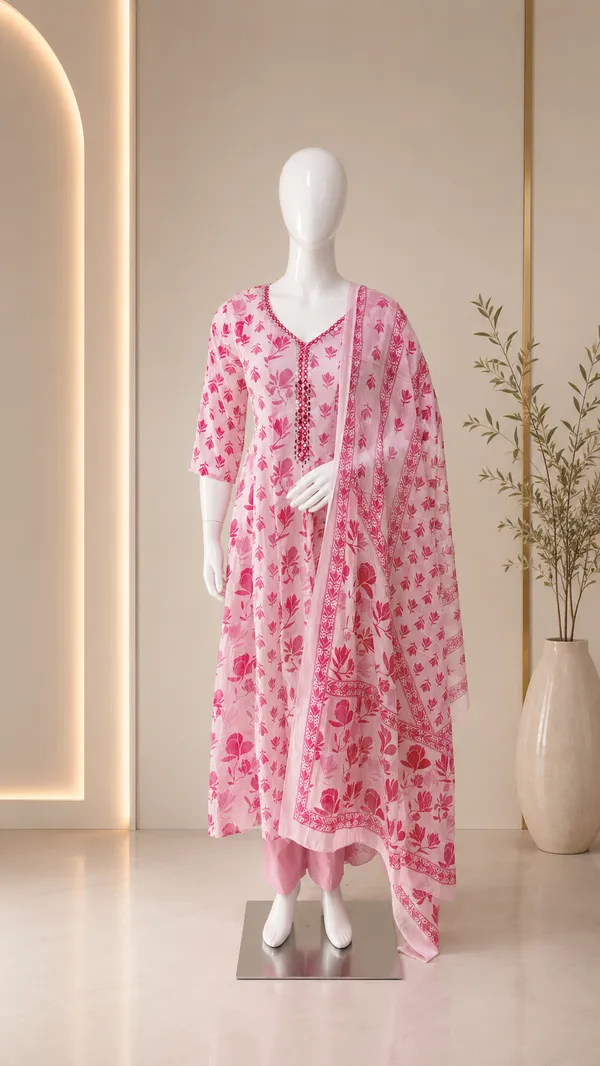 Pink_Chinon_Silk_Floral_Print_A_Line_Kurta_Pyjama_Dupatta_Set_For_Women
