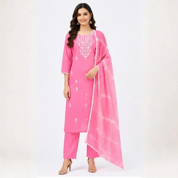 Women's_Pink_Cotton_3_Piece_Kurti_Pant_Set_with_White_Lace_and_Embroidery