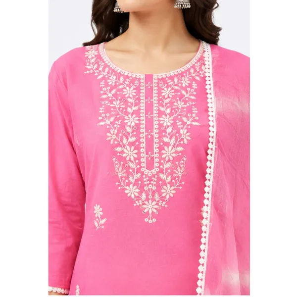 Women's_Pink_Cotton_3_Piece_Kurti_Pant_Set_with_White_Lace_and_Embroidery