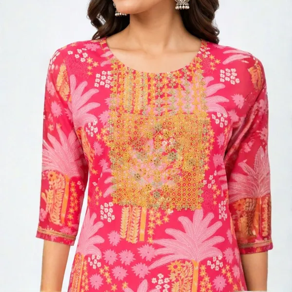 3_Piece_Pink_Cotton_Straight_Kurti_with_Pants_and_Mustard_Yellow_Dupatta