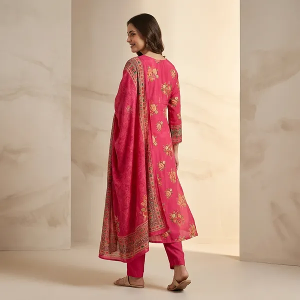 Pink_Embroidered_Floral_Print_Kurta_Pyjama_Dupatta_Set_For_Women
