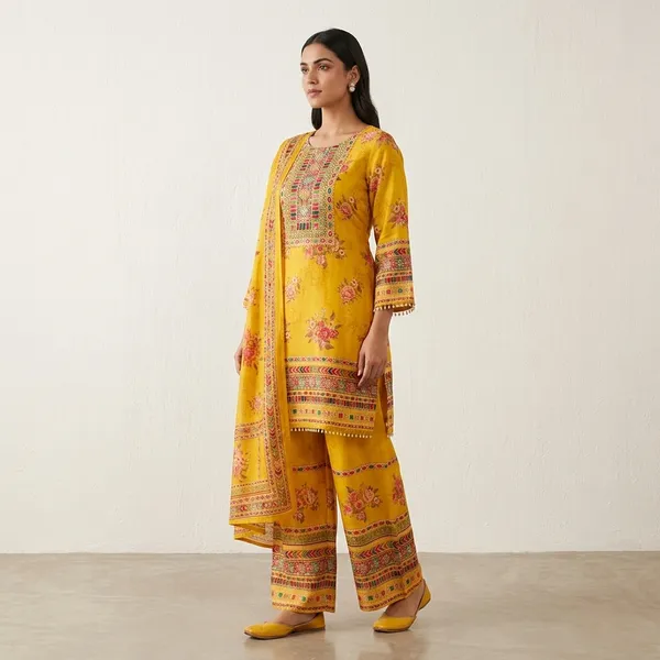 Yellow_Floral_Print_Embroidered_Kurta_Pyjama_Dupatta_Set_For_Women
